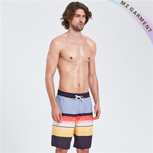 Striped Board Shorts, Irregular Stripe, Elastic Waist, Colorful